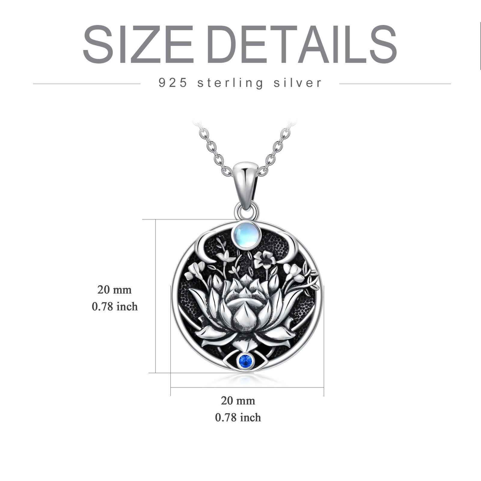 Lotus Evil Eye Necklace Sterling Silver Evil Eye Pendant Spiritual Protection Charm Moonstone Jewelry Moon Necklace for Women Girls